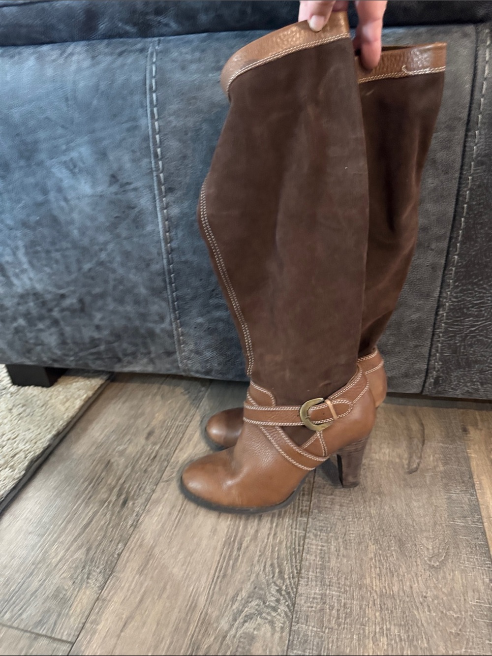 Relativity Brown Leather & Suede Knee-High Heeled Boots